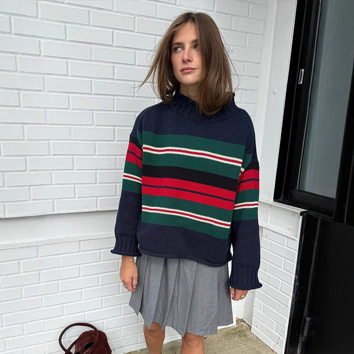 Damen Gestreifter Oversize-Strickpullover mit Raglanärmeln Drune