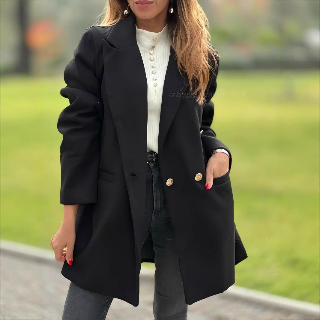 Damen eleganter Oversized Blazer mit doppelter Knopfleiste Drune