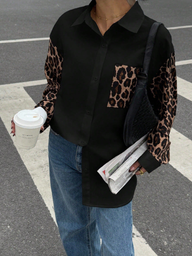 Drune | Leopard Print Knopf-abgesetzte Schulterjacke