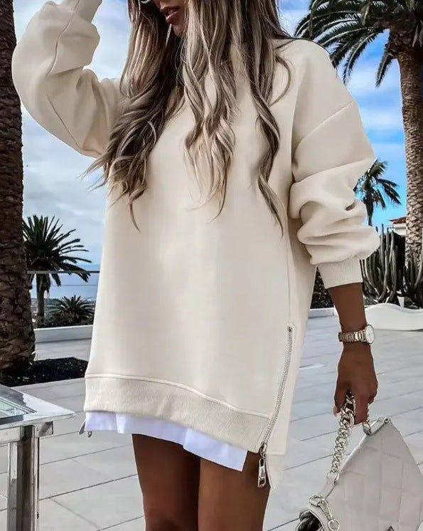 Damen Oversized Kapuzenpullover Kleid mit verdecktem Reißverschluss Drune