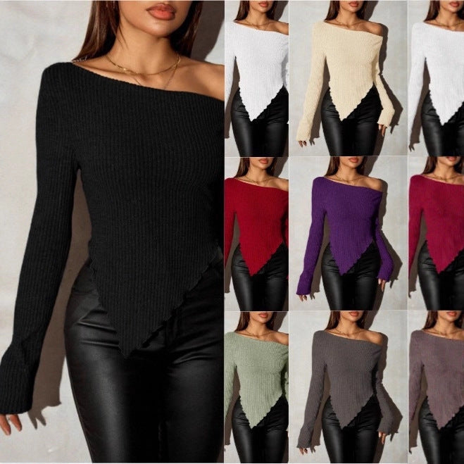 Damen Asymmetrischer Strickpullover Drune
