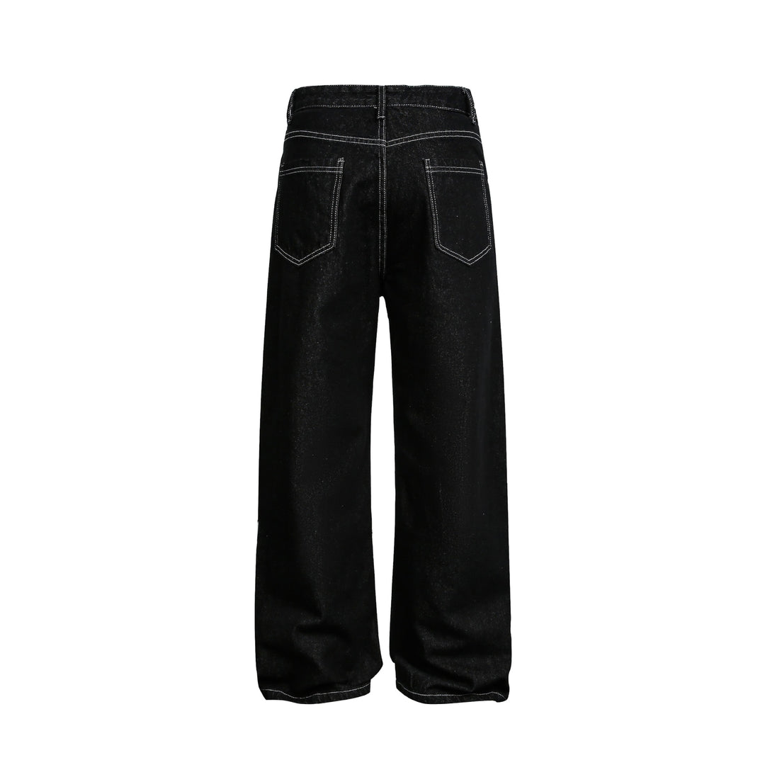 Damen Weite High-Waist Jeanshose mit asymmetrischem Knopfverschluss und Kontrastnähten Drune