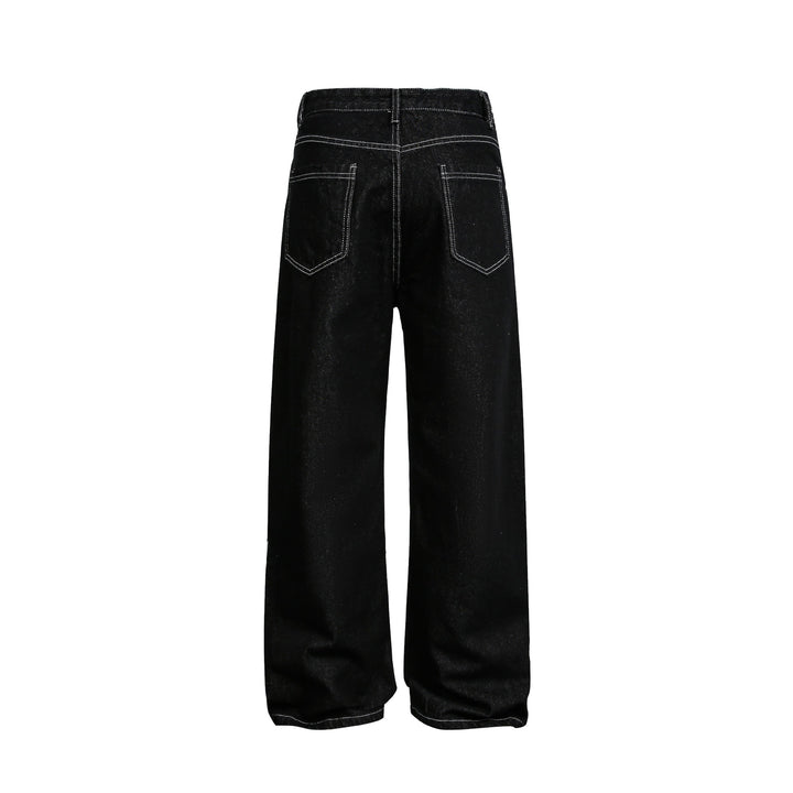 Damen Weite High-Waist Jeanshose mit asymmetrischem Knopfverschluss und Kontrastnähten Drune