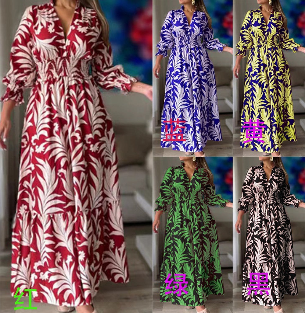 Damen Maxikleid mit voluminösen Ärmeln und floralem Druck Drune