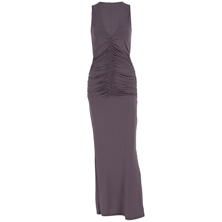 Damen figurbetontes Maxikleid mit raffiniertem Rüschendetail Drune