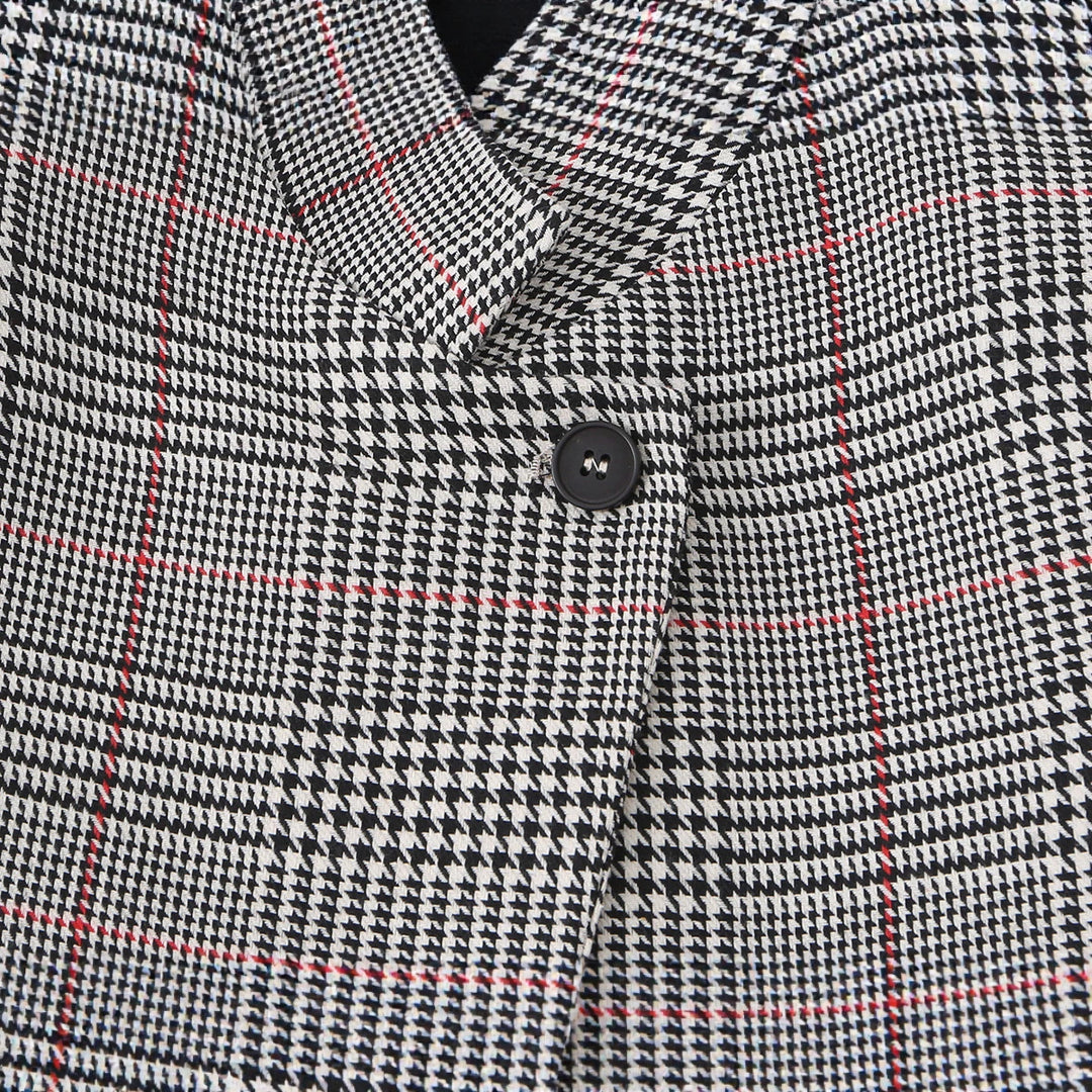 Damen Glencheck-Kurzblazer im Boxy-Schnitt mit Stehkragen und verdeckter Knopfleiste Drune