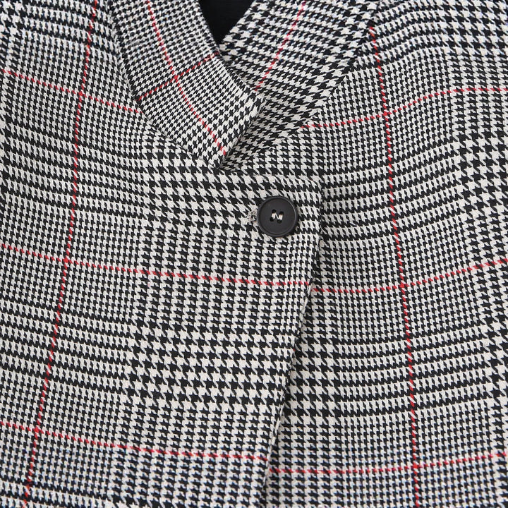 Damen Glencheck-Kurzblazer im Boxy-Schnitt mit Stehkragen und verdeckter Knopfleiste Drune