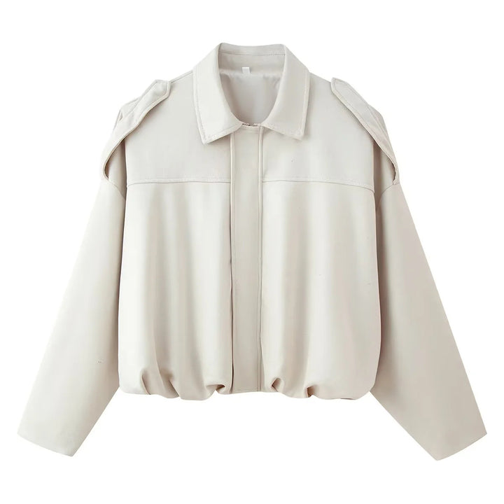 Damen nan kurz geschnittene Oversized-Blousonjacke mit Schulterklappen, verdeckter Frontleiste und elastischem Kordelsaum Drune