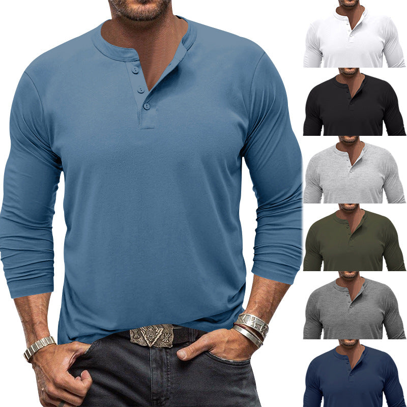 Herren modisches Langarm-Henley-Shirt mit modernem Kragen und praktischen Knopfdetails Drune
