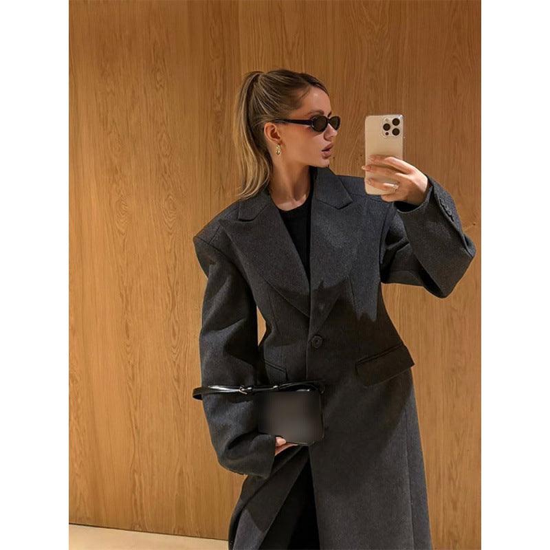 Damen Maxi-Wollmantel mit Oversized-Schnitt und strukturierter Schulterpartie Drune