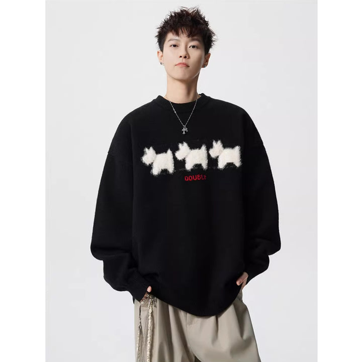 Unisex Verspielter Grobstrickpullover mit Tiermotiv Drune
