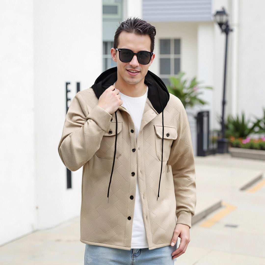 Herren modische Hybrid-Jacke mit abnehmbarer Kapuze und praktischen Taschen Drune