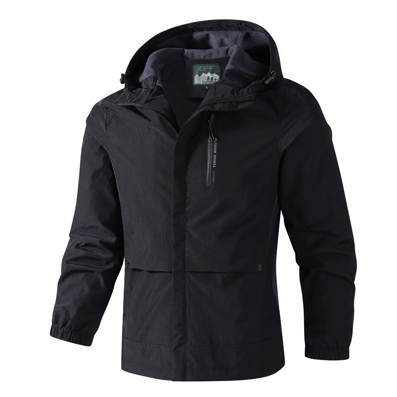 Herren Wasserdichte Softshell-Regenjacke mit Kapuze, Brust-Reißverschluss und Fleece-Innenkragen Drune