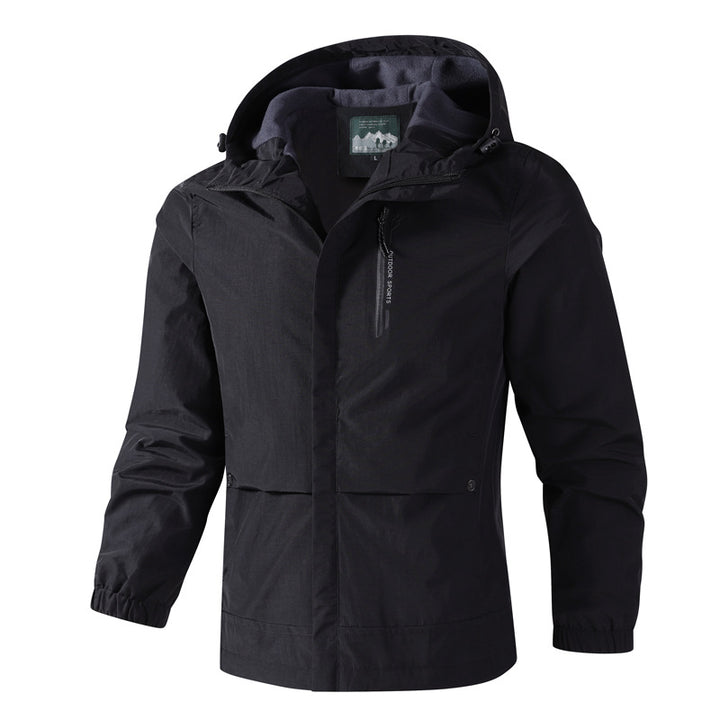 Herren Wasserdichte Softshell-Regenjacke mit Kapuze, Brust-Reißverschluss und Fleece-Innenkragen Drune