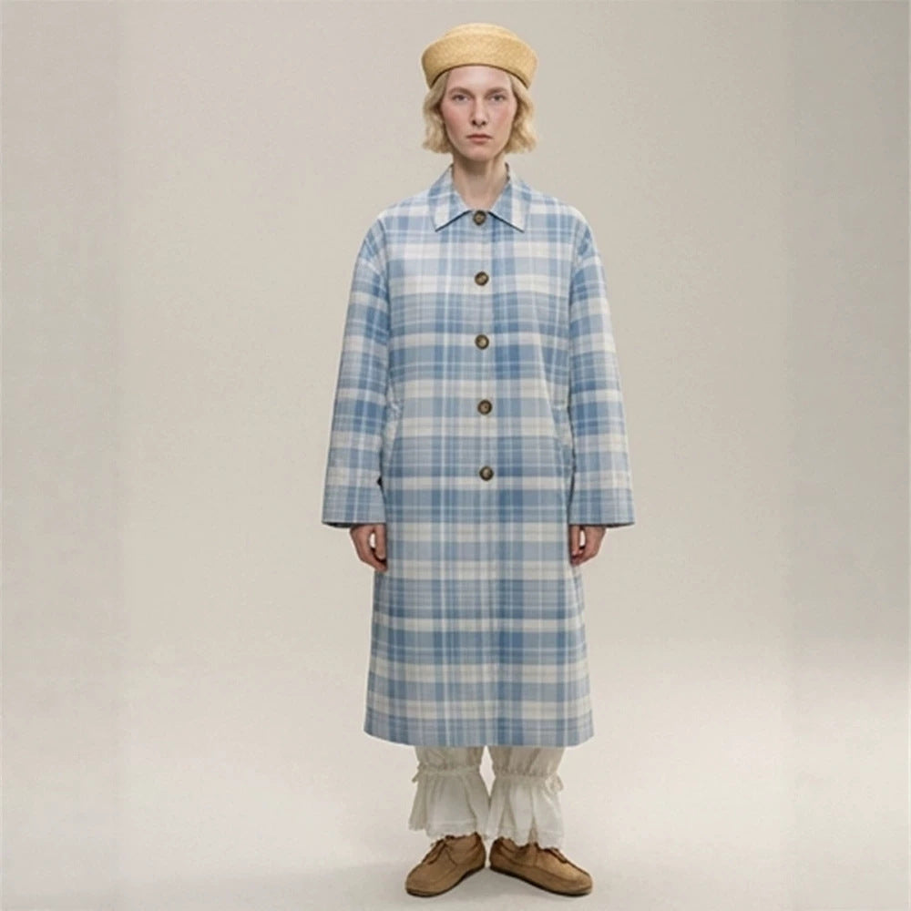 Damen Karierter leichter Trenchcoat mit mittellanger Oversize‑Silhouette Drune