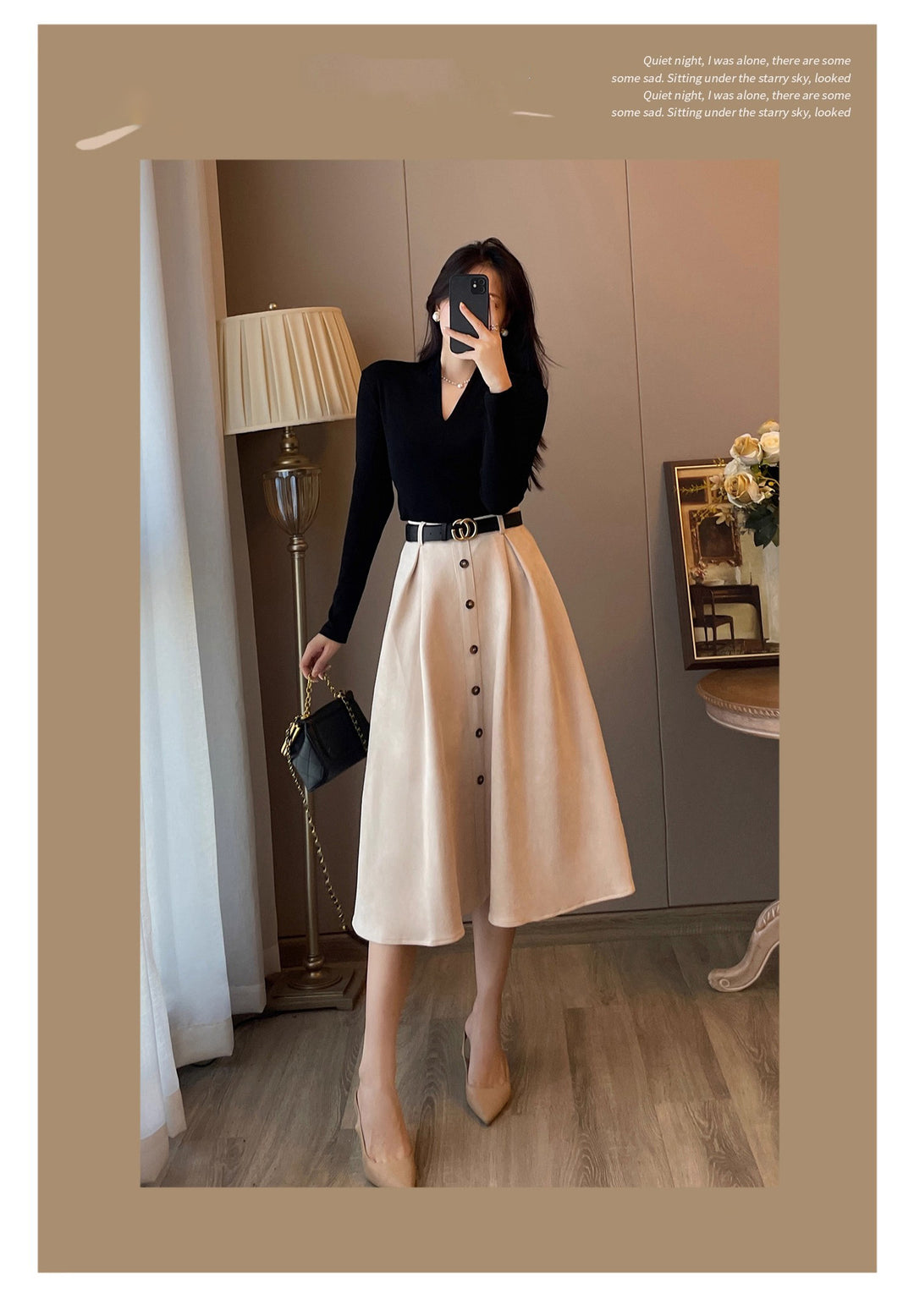 Damen Elegantes Midikleid mit Knopfleiste Drune