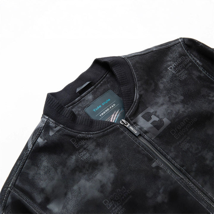 Herren Lederimitat-Blouson mit Allover-Print, Reißverschluss und Rippbündchen Drune