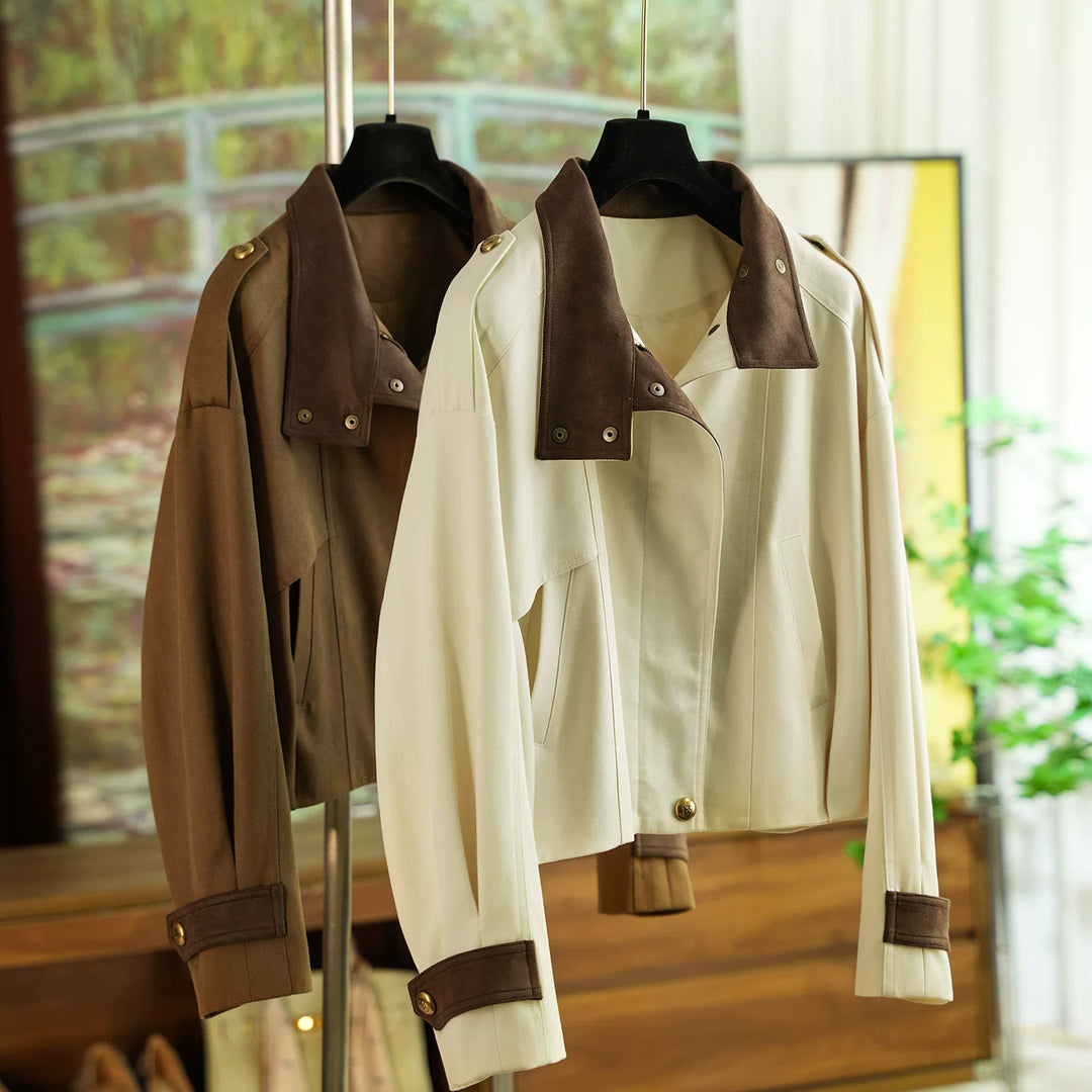 Damen Modische und elegante Kurzjacke mit samtigem Kragen Drune