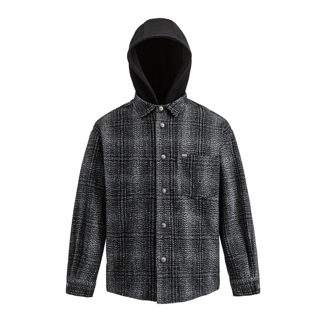 Herren Kapuzen-Overshirt im Wollmix mit Karomuster und aufgesetzter Brusttasche Drune
