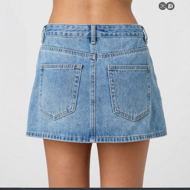 Damen Denim-Minirock mit modischen Taschen und klassischem Schnitt Drune