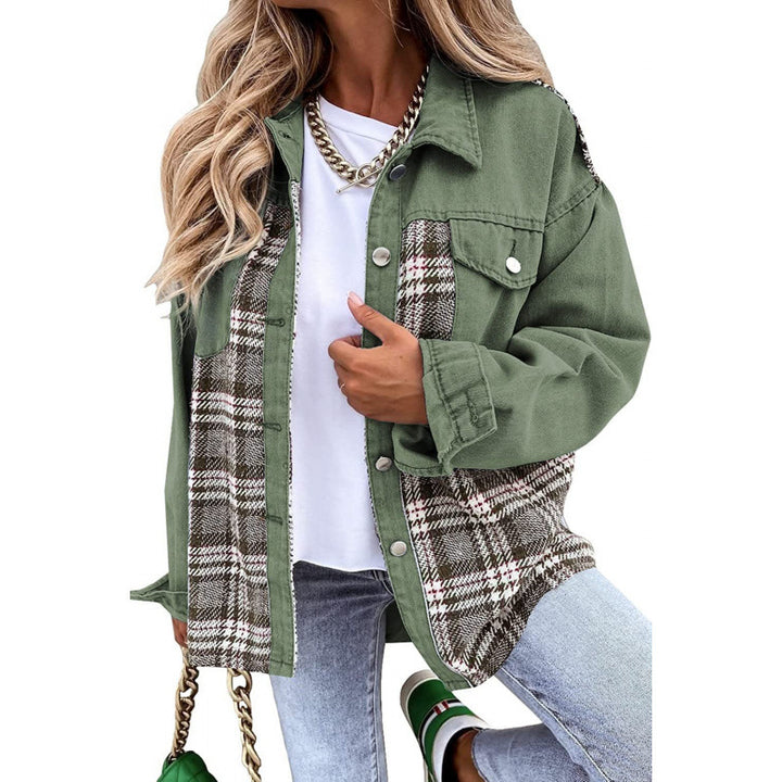 Damen Karomuster Denimjacke mit lässigem Schnitt und modernen Details Drune