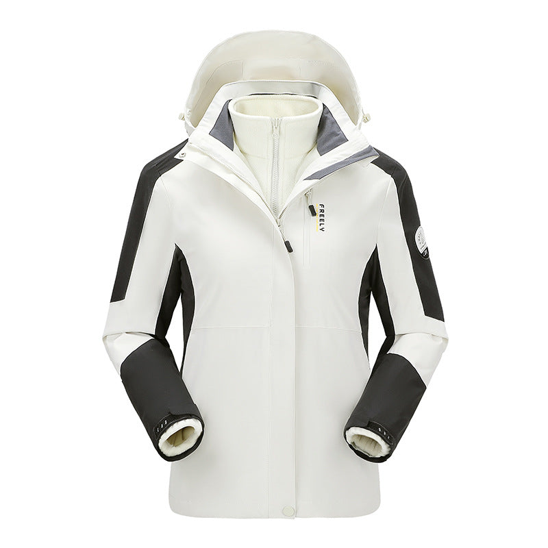 Herren wasserdichte dreiteilige Winterjacke mit abnehmbarer Kapuze und Fleece-Innenjacke Drune