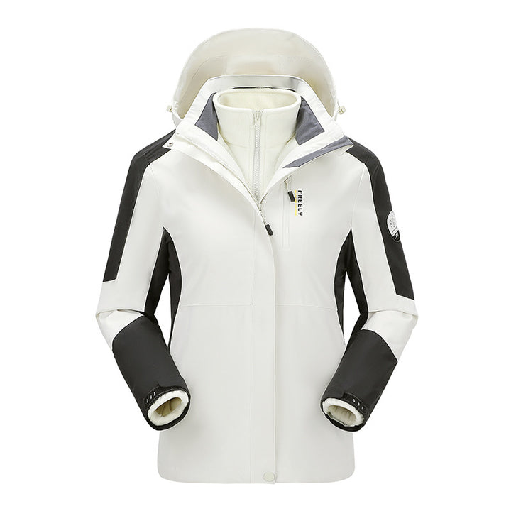 Herren wasserdichte dreiteilige Winterjacke mit abnehmbarer Kapuze und Fleece-Innenjacke Drune