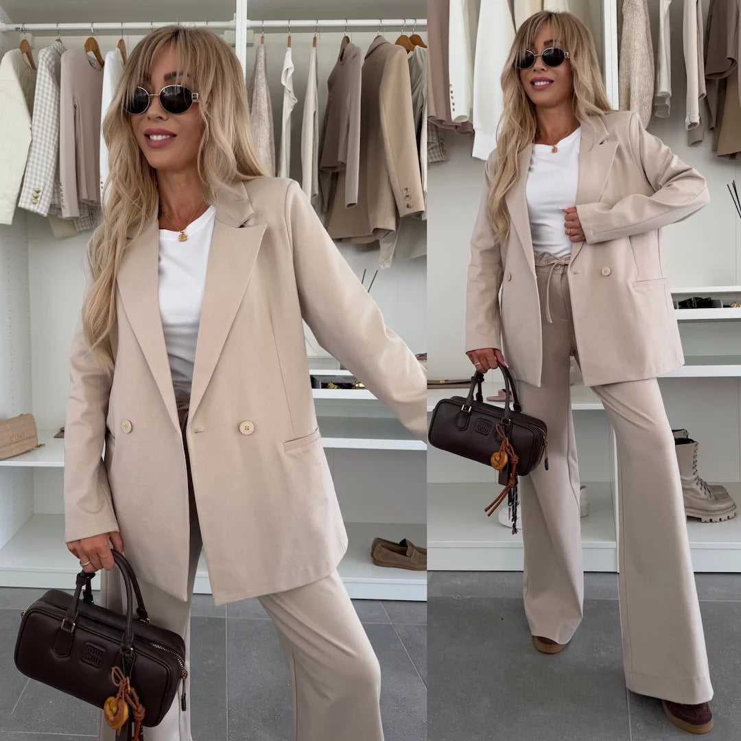 Damen elegantes und modernes Blazer-Set mit weiten Hosen Drune