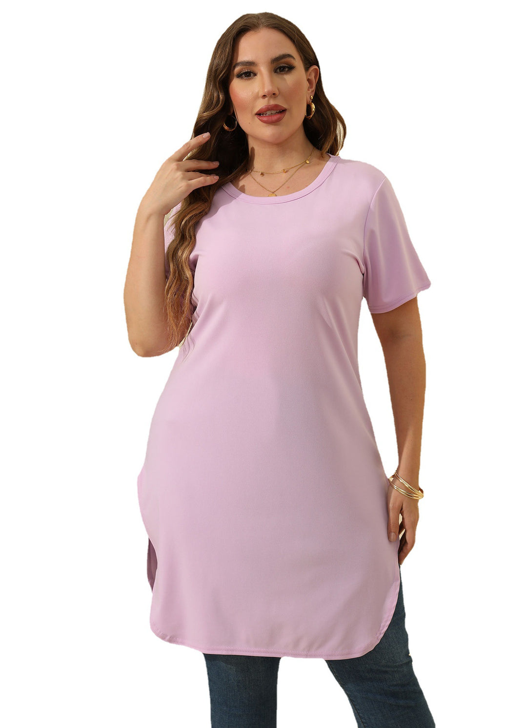 Damen modernes Kurzarm-Tunika-Kleid Drune