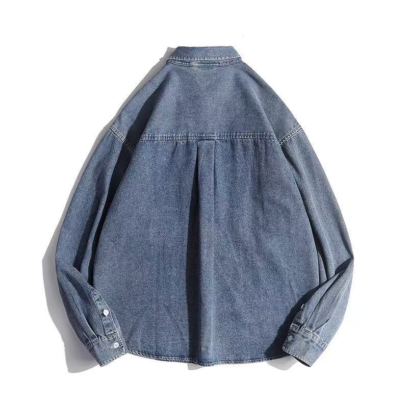 Unisex Boxy-Denim-Overshirt mit aufgesetzten Brusttaschen und gerundetem Saum Drune