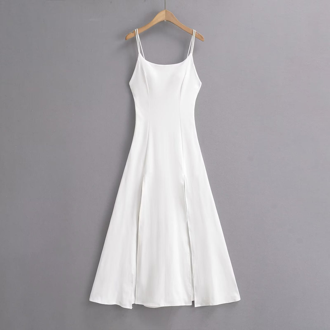 Damen Maxikleid mit zartem V-Ausschnitt und seitlichen Schlitzen Drune