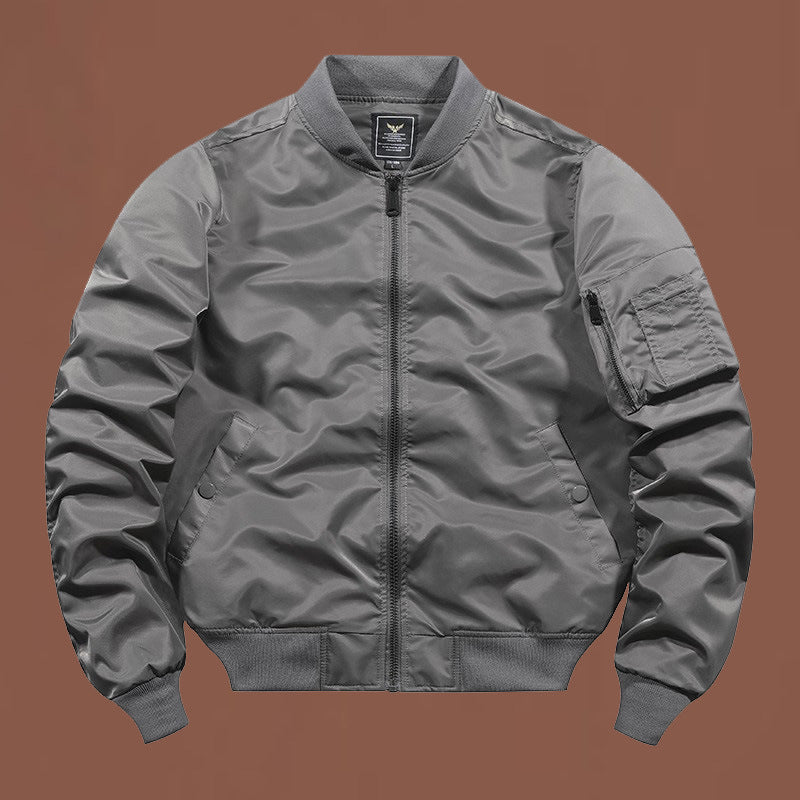 Herren  leichter Nylon-Bomber mit Ärmeltasche, Reißverschluss und gerippten Bündchen Drune