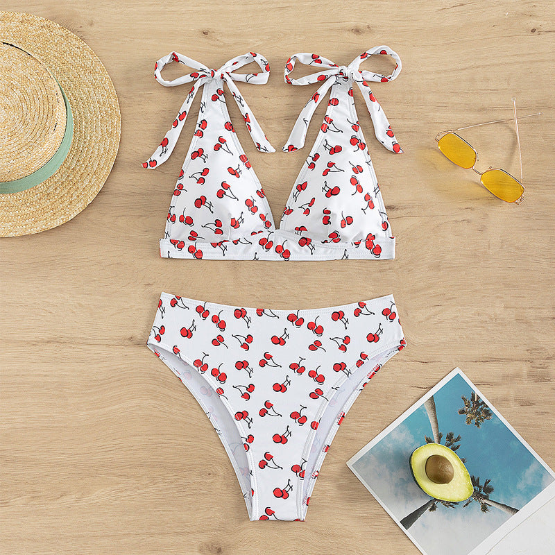 Damen Triangel-Bikini mit verspieltem Kirschmotiv Drune