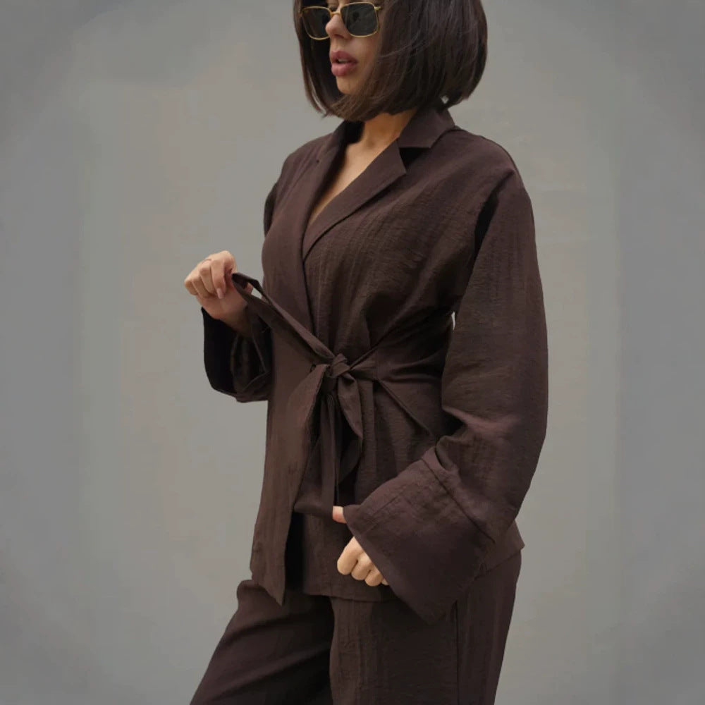Damen Wickel-Blazer mit Bindegürtel, lässigem Oversize‑Schnitt und Reverskragen Drune