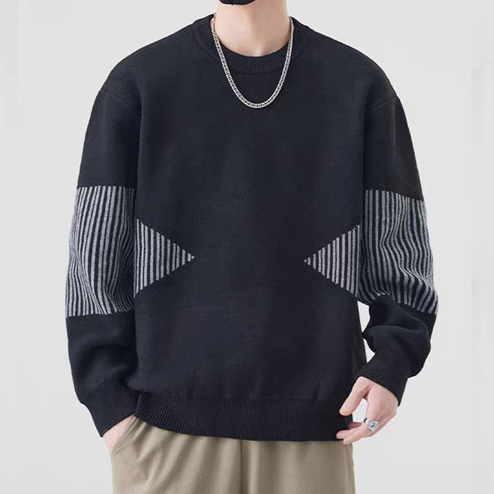 Herren Modischer Strickpullover mit gestreiften Ärmeln Drune