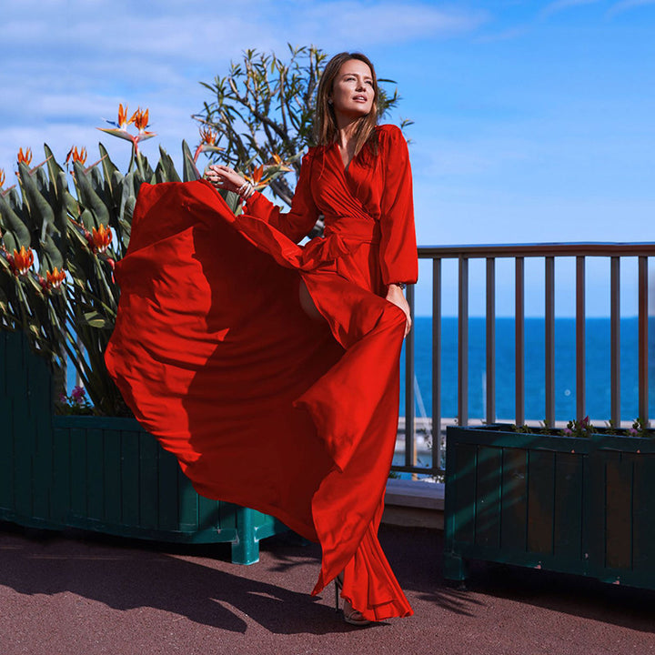Damen Maxikleid mit tiefem V-Ausschnitt und elegante Seitenöffnung Drune