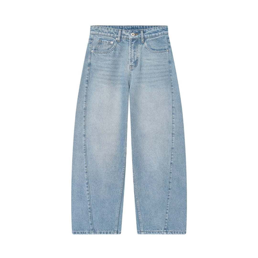 Damen Weite Cropped-Jeans mit hoher Taille und Einsatznaht Drune