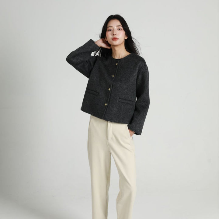 Damen Modische Kurzjacke mit Knopfleiste Drune