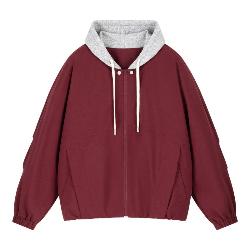 Unisex Oversize Kapuzen‑Zipjacke mit kontrastiertem Kapuzenfutter und elastischem Saum Drune