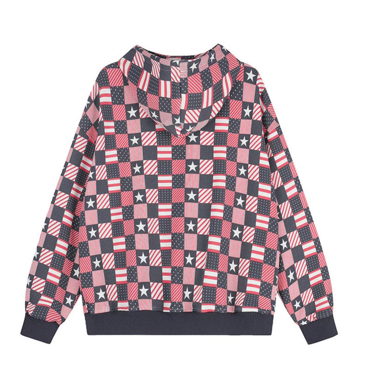 Damen Zip-Kapuzenjacke mit Allover-Patchwork-Sternen- und Streifenmuster Drune