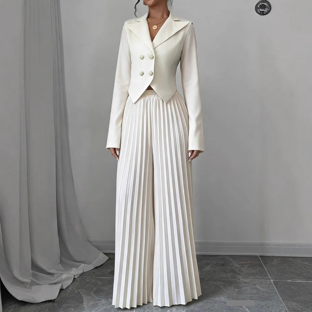 Damen Taillierter Doppelreihiger Blazer und plissierte Palazzo-Hose Drune