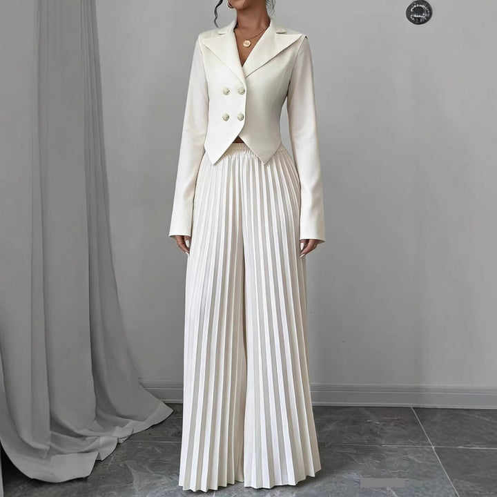 Damen Taillierter Doppelreihiger Blazer und plissierte Palazzo-Hose Drune