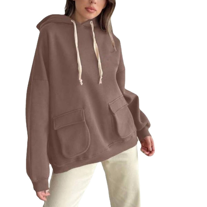 Damen nan Oversize-Kapuzenpullover mit aufgesetzten Klappentaschen und extra-langen Kordeln Drune