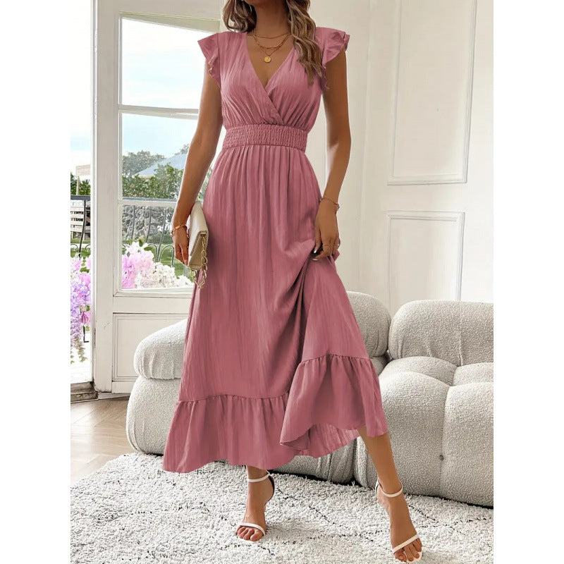 Damen Maxikleid mit voluminösen Rüschenärmel und elegantem Bund Drune