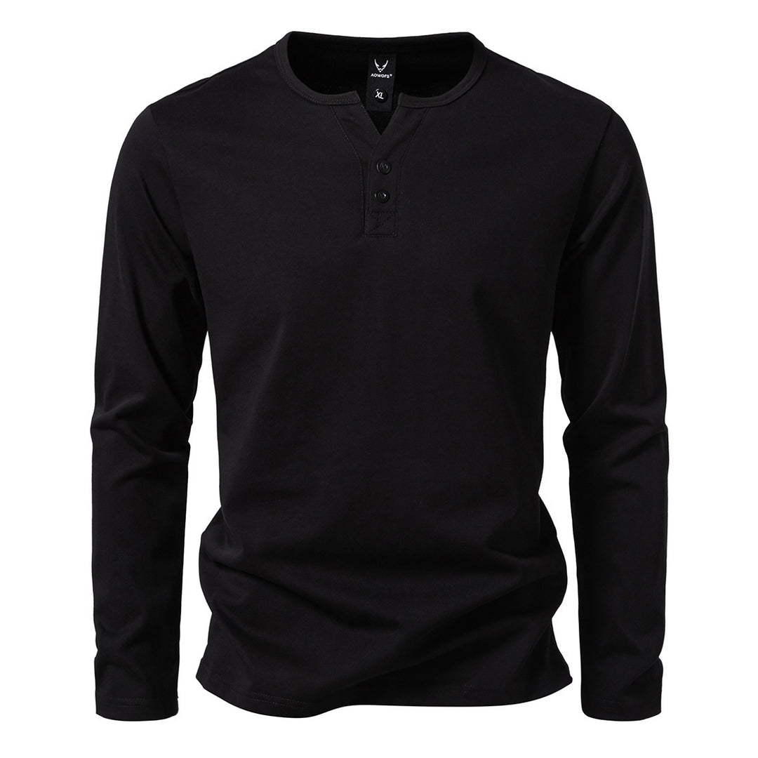 Herren nan langärmeliges Henleyshirt mit Knopfleiste, Rundhalsausschnitt und schlanker Passform Drune