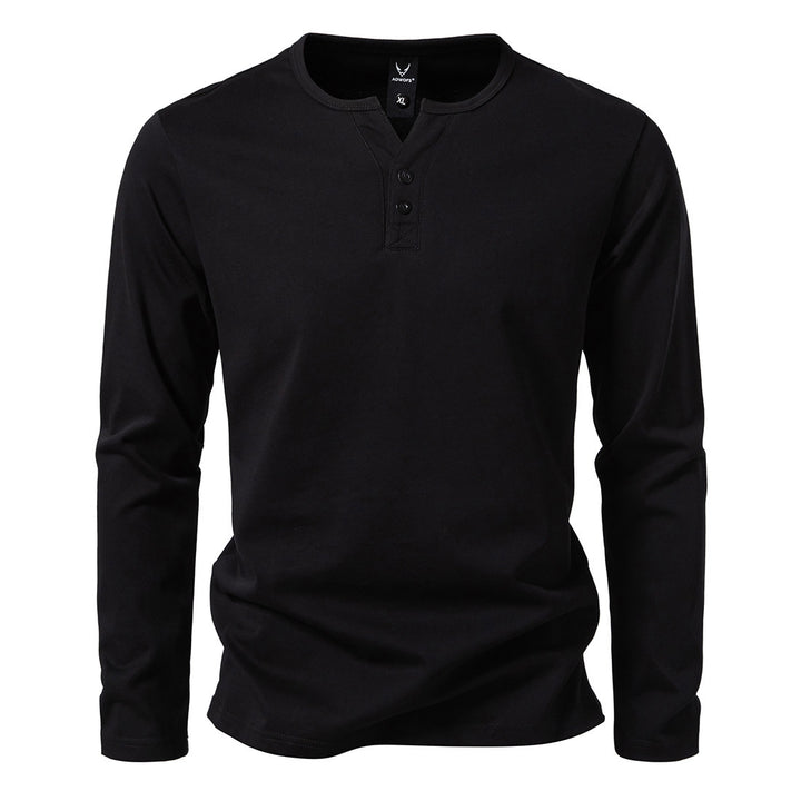Herren nan langärmeliges Henleyshirt mit Knopfleiste, Rundhalsausschnitt und schlanker Passform Drune
