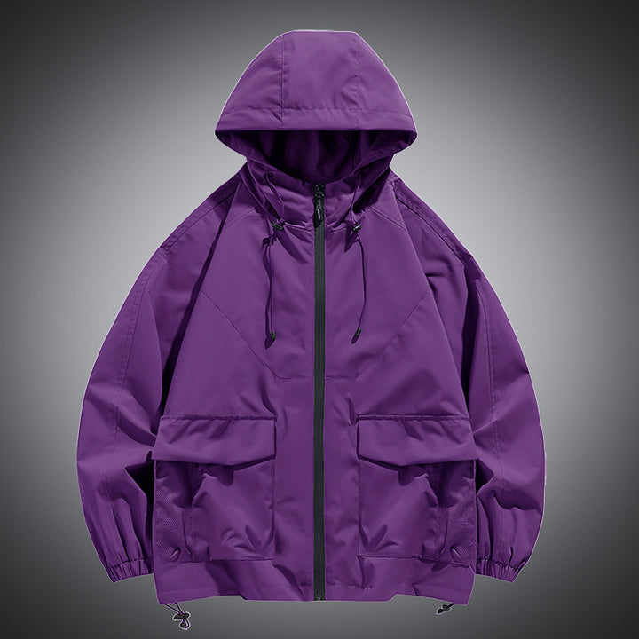 Herren Oversize Kapuzen-Windbreaker mit Multi‑Taschen, Mesh‑Einsätzen und Kordelzug Drune