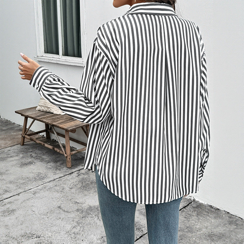 Damen Lässige Streifenbluse mit Knopfdetails Drune