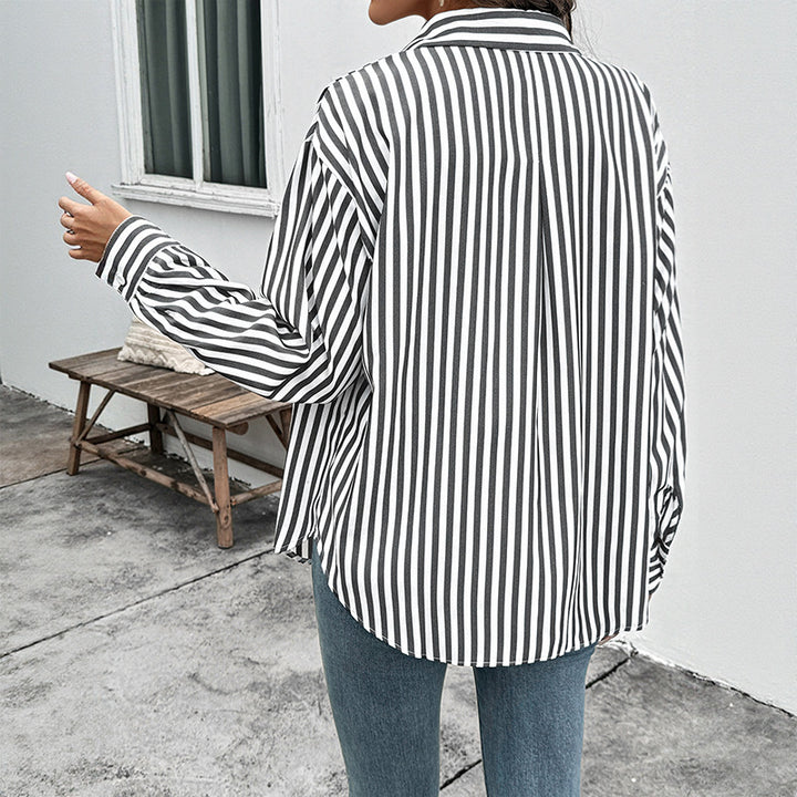 Damen Lässige Streifenbluse mit Knopfdetails Drune