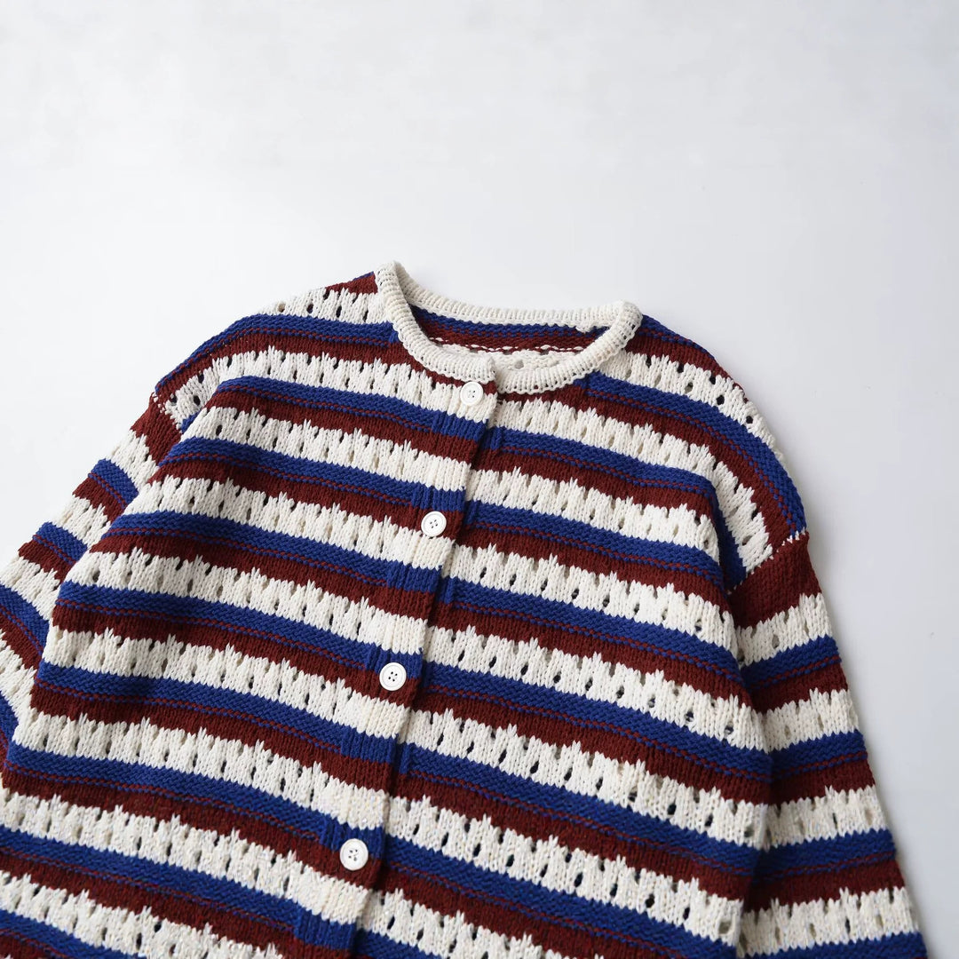 Damen Locker gestrickte Ajour-Cardigan mit Knopfleiste Drune